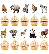 Hooqict 40Pcs Safari Animal Cupcake Toppers Party Animal Birthday Cake Topper Decorations Safari ...