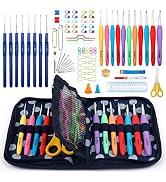 Inscraft 82 Pcs Crochet Hook Set, 19 Sizes 0.6mm-8mm(L), Ergonomic Soft Grip Handles Crochet Need...