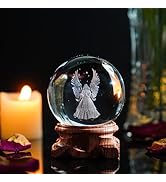 HDCRYSTALGIFTS 3D Angel Figurines Crystal Ball 60mm Laser Engraved Paperweight Glass Guardian Ang...