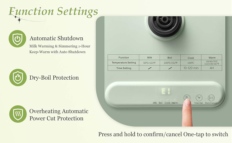 Automatic Shutdown Dry-Boil Protection Overheating AutomaticPower Cut Protection