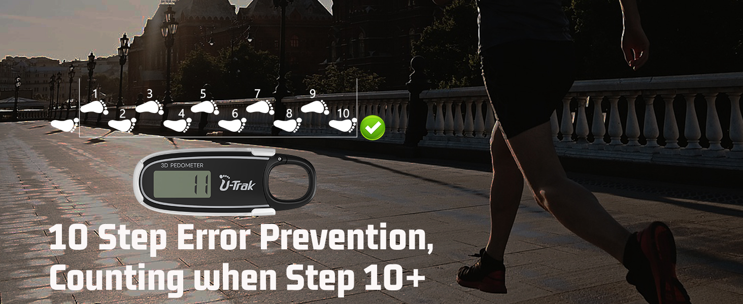 U-Trak 3D Pedometer for Walking with 10 Steps error prevention