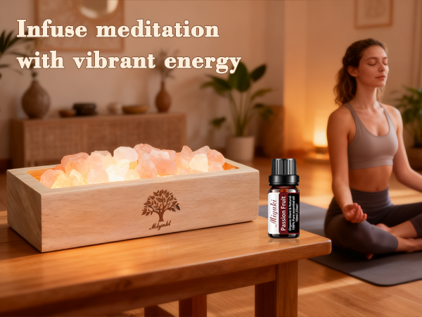 Passion Fruit Oil & Himalayan Salt Lamp for Yoga & Meditation with Vibrant Energy & Relaxation.
