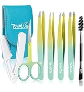 Eyebrow Tweezer Set, TsMADDTs 7 Pcs Tweezers Set for Women, Precision Tweezer for Eyebrows with C...