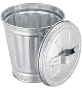 Czhotg Silver Mini Galvanized Trash Can with Lid Wastebasket Trash Can Metal Buckets Tabletop Min...