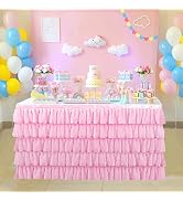 Mermaid Tulle Table Skirt for Rectangle or Round Table Tutu Chiffon Tablecloth for Birthday, Baby...