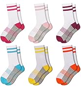 Comfoex Girls Crew Socks Athletic Half Cushioned Long Socks Cotton Calf Socks For Kids 6 Pairs
