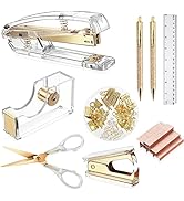 Gold Desk Accessories Stapler 9 Set, Acrylic Stapler Set for Gift,with Stapler, Tape Dispenser, S...