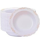 N9R 30PCS Disposable Soup Bowls with Gold Relief, 12 Oz Fancy Plastic Soup Bowls for Holidays, Pa...