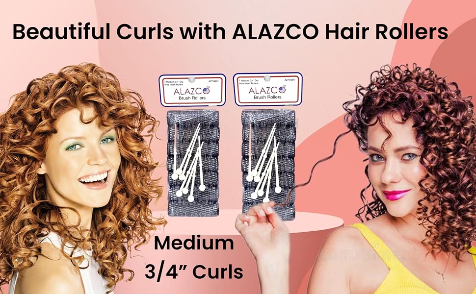 ALAZCO Vintage Style Hair Roller Medium BRUSH ROLLERS PINS Mesh Curlers Bristles 3/4" pinup