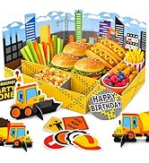 HonuGoGo Construction Snack Tray Centerpiece Kit 13 Pieces – Paper Food Display Set with Construc...