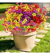 DealBeta 12 Bundles Artificial Flowers for Outdoor Multicolor Fake Plastic Flowers Faux Plants fo...