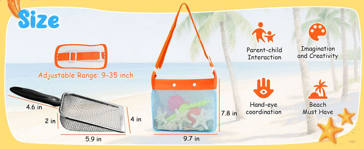 mesh beach bag and shovel