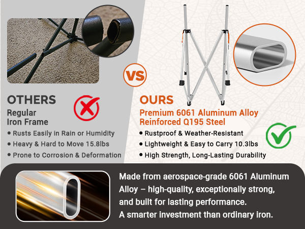 Aircraft-grade aluminum + steel: 400 lbs capacity, 11.4 lbs weight – durable & portable