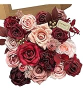 FACINOC Roses Artificial Flowers Burgundy Fake Flower Bulk for DIY Wedding Bouquet Bridal Baby Sh...