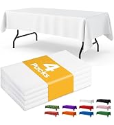 Niuara White Table Cloth Rectangle Table 4 Pack, 54''×108'' White Tablecloth for 6ft Tables, Plas...