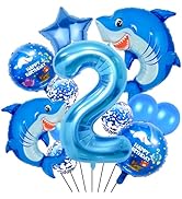 40 Inch 2 Balloon Number, Cute Blue Shark Balloons, Giant Foil 2 Birthday Balloon for Anniversary...