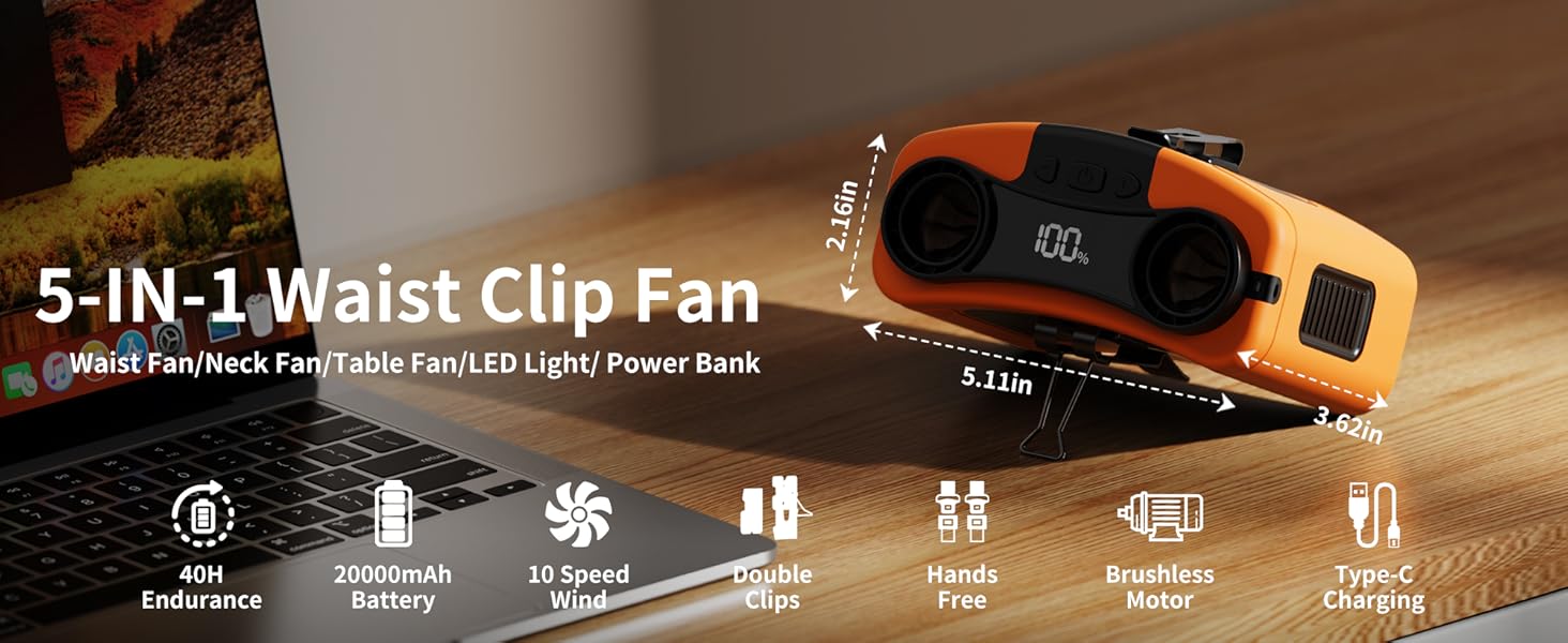 20000mAh waist clip fan