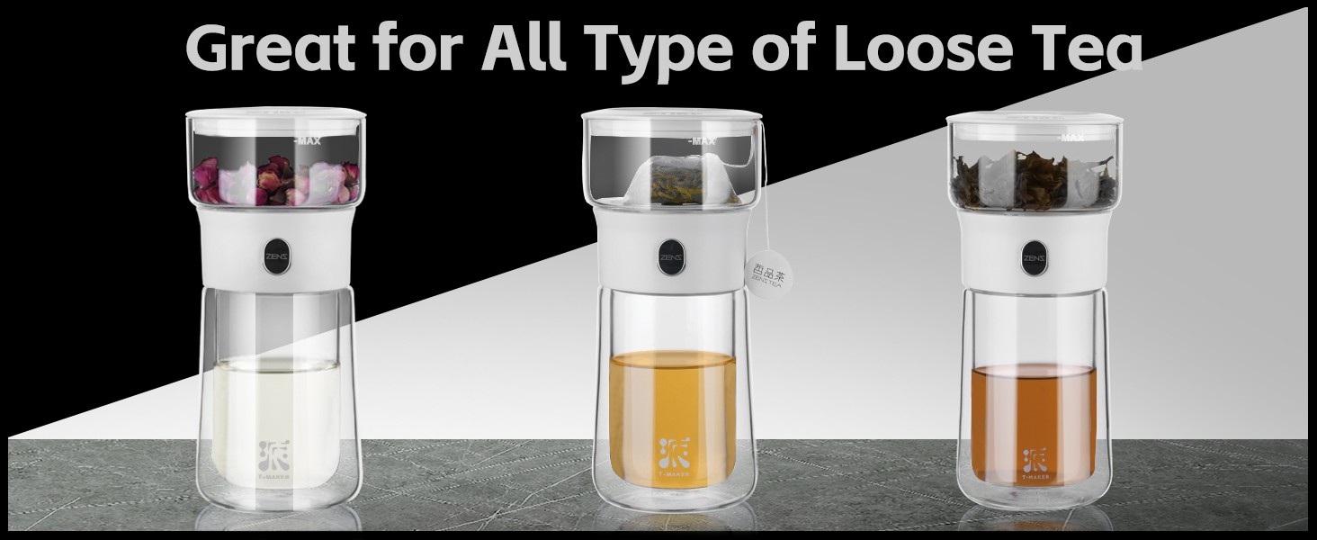 ZENS Modern 3-in-1 Smart Small Glass Tea Infuser Teapot
