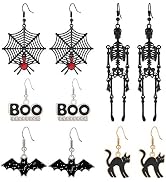 Halloween Theme Drop Earrings Pumpkin Spider Ghost Skeleton Skull Witch Dangle Earrings for Women...