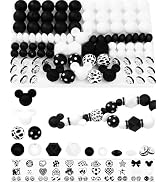 106PCS FIVEIZERO Silicone Beads for Keychain Making – Black and White Mixed Shapes Silicone Focal...