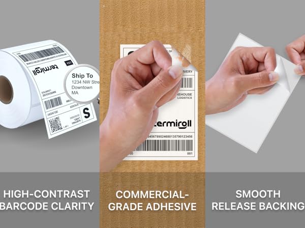 Termiroll Labels are HIGH-CONTRAST BARCODE CLARITY, COMMERCIAL-GRADE ADHESIVE, RELEASE