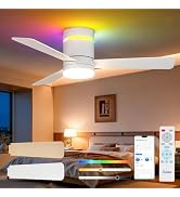 Amico 42‘’ RGB Ceiling Fans with Lights, Low Profile Flush Mount Small Ceiling Fan, Remote Contro...