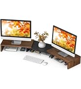 TAVR Dual Monitor Stand Riser, Wooden Computer Monitor Stand for 2 Monitors | Extra Long Multifun...
