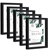 HappyHapi 5 Pack 5x7 Floating Picture Frames, Black Double Glass Float Picture Frames Display Pho...