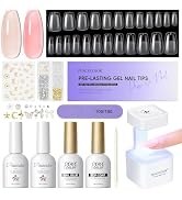 PEACECOLOR Gel Nail Kit Coffin, 240Pcs Coffin Clear Easy Extension Set with Portable U V Light, N...