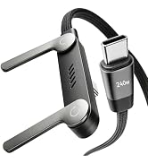 USB C to USB C Cable, 240W Fast Charging Cable with Built-in Phone Stand | (5 FT, Black), 90° Bra...