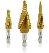 GMTOOLS Step Drill Bit Set, 3 Pcs Titanium High Speed Steel Unibit Drill Bits, Stepped Up Bits fo...