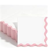 Houuqe 80 Pcs Pink and White Scalloped Cocktail Napkins Light Pink Wavy Edge Napkins 6.5'' Dispos...