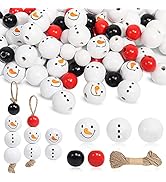 140 PCS Christmas Snowman Wooden Beads for Crafts, Christmas Crafts Christmas Wooden Beads with H...