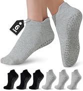 Veymitour 6 Pairs Pilates Socks for Women, Grip Yoga Crew Socks, Non Slip Grippy for Barre, Balle...