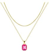 Lourny Gold Layered Crystal Necklace for Women, 18K Gold Plated Choker Emerald Green Dainty Chain...