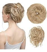 SARLA Messy Bun Hair Piece Dirty Blonde Curly Updo Synthetic Ponytail Extensions Scrunchies Bun H...