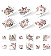 6pcs 5D DIY Diamond Painting Kit Greeting Card, Small Bird Peach Blossom Diamond Handmade Greetin...