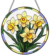 Stained Glass Suncatchers Window Hanging, Narcissus Flower Sun Catchers Indoor Window Stained Gla...