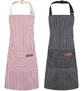XLSXEXCL 2 Pack Stripes Kids Apron, Kids Cooking Aprons with 2 Pockets, Cute Aprons for Cooking f...