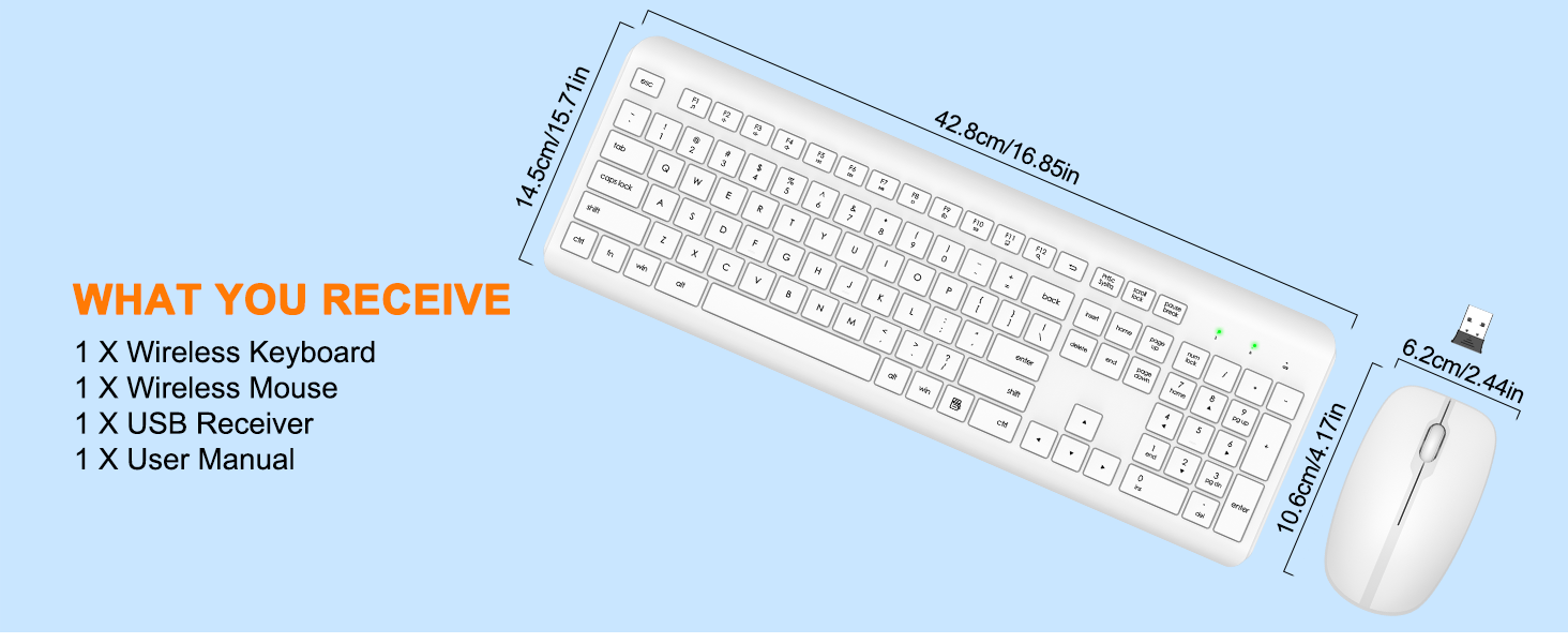 Wireless Keyboard and Mouse Combo, Full Size Silent Ergonomic Keyboard Mouse