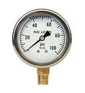 Merrill MFG 2-1/2" Dial Size, Liquid Filled Pressure Gauge, 0-100psi/kpa, Stainless Steel Case