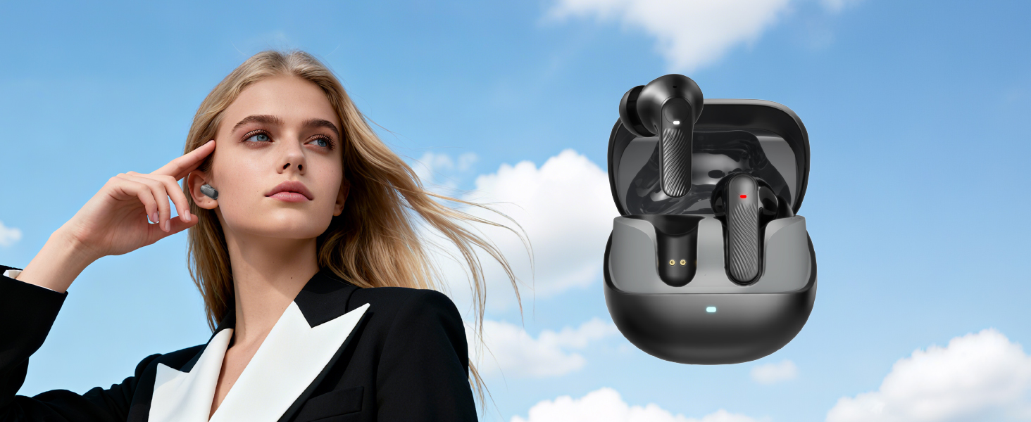 black wireless earbuds
