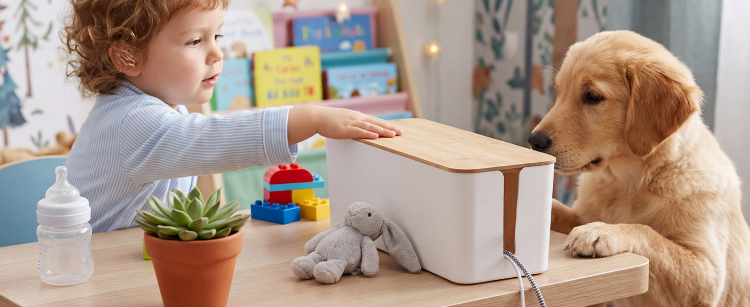 Wooden Lid Cord Organizer Box