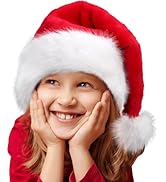 HOIIOH Kids Santa Hat – Extra Thick & Fluffy Faux Fur Christmas Hats for Boys & Girls, Classic Re...