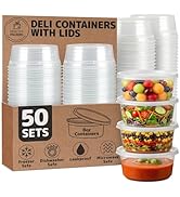 Healthy Packers Plastic Deli Containers with Lids (8oz 50 Sets) - Clear Plastic Containers with A...