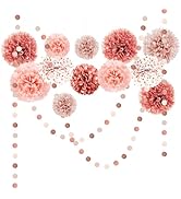NICROLANDEE Rose Gold Wedding Decorations - 15 PCS Tissue Paper Pom Poms for Engagement Party Wed...