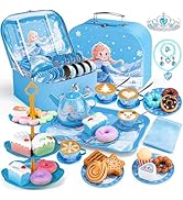 iAOVUEBY Tea Party Set for Little Girls, 49PCS Princess Tea Time Toys Including Teaset Dessert Ca...