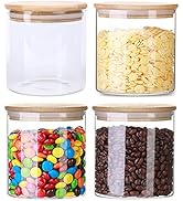 Lawei 4 Pack Glass Storage Jars with Sealed Bamboo Lids - 18.6 FL OZ Clear Glass Bulk Food Storag...