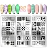 PH PandaHall 3pcs Classic Plaid Pattern Nail Stamp Plate Tartan Nails Art Stencils Stainless Stee...