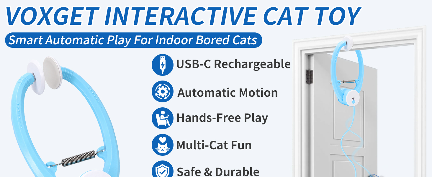 VOXGET Interactive Cat Toys Automatic Fly Feather Wand Indoor Bored Kittens Self Play Hang Toy Chase